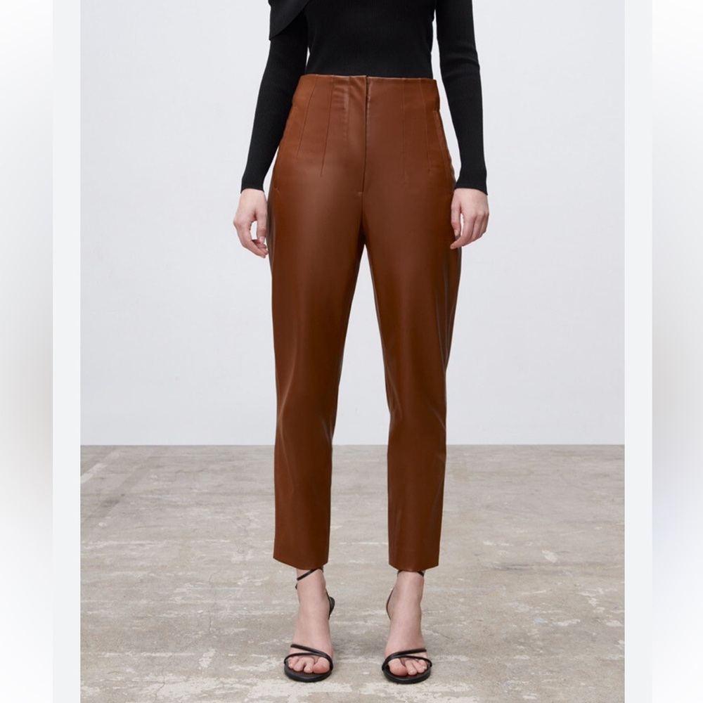 Zara Faux leather pants in whiskey